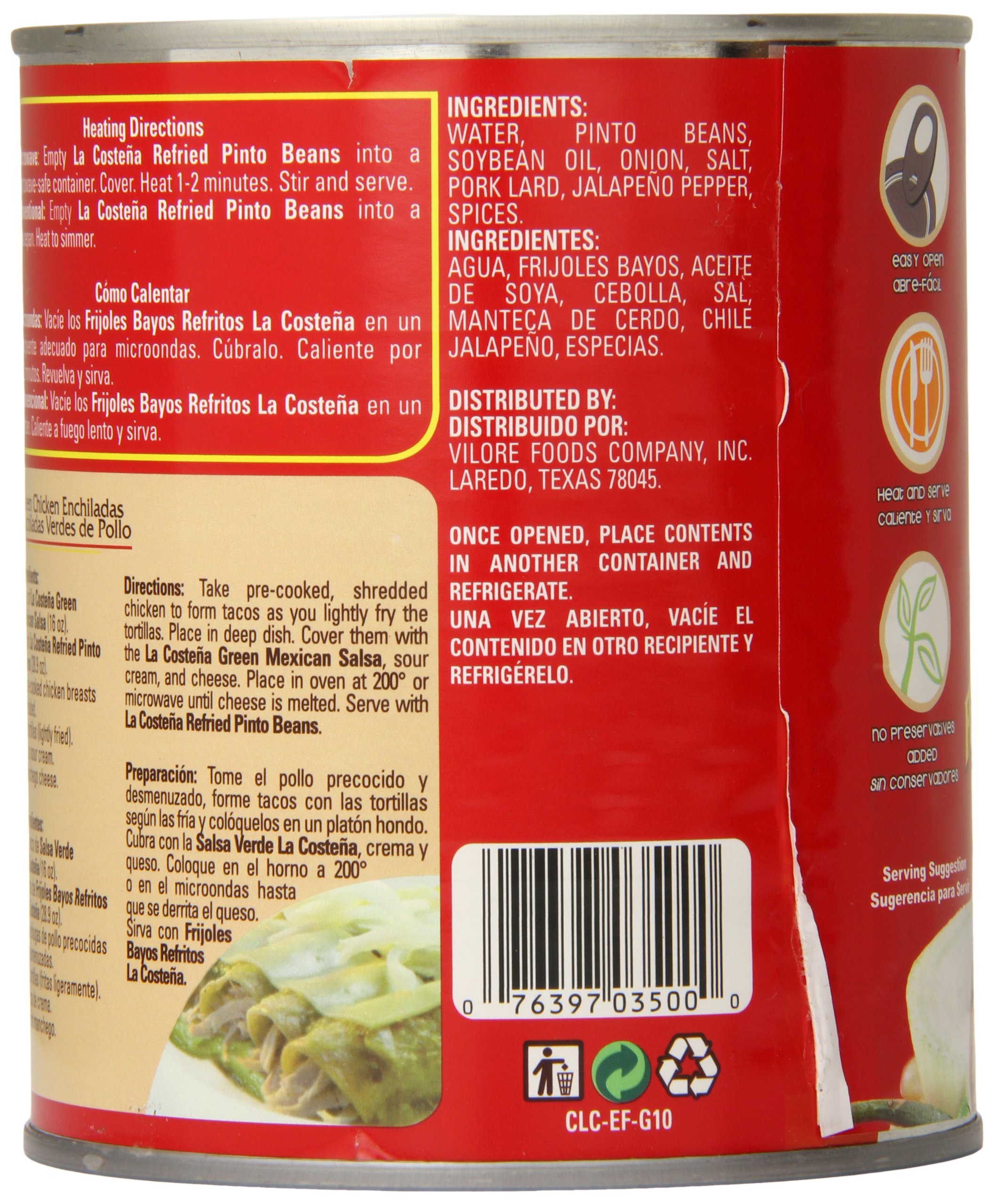 La Costena Pinto Beans, Refried, 1.8 Pound (Pack of 12)