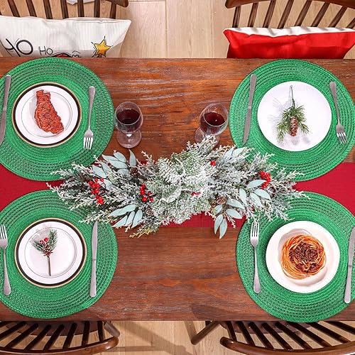 Miniatura 9 de SHACOS Juego de 6 manteles individuales redondos de malla con purpurina con borde hueco de 15 pulgadas, manteles individuales circulares de Navidad,