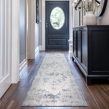 Rugshop Traditional Vintage Distressed Washable Non-Slip Runner Rug, 2 x 8, Blue