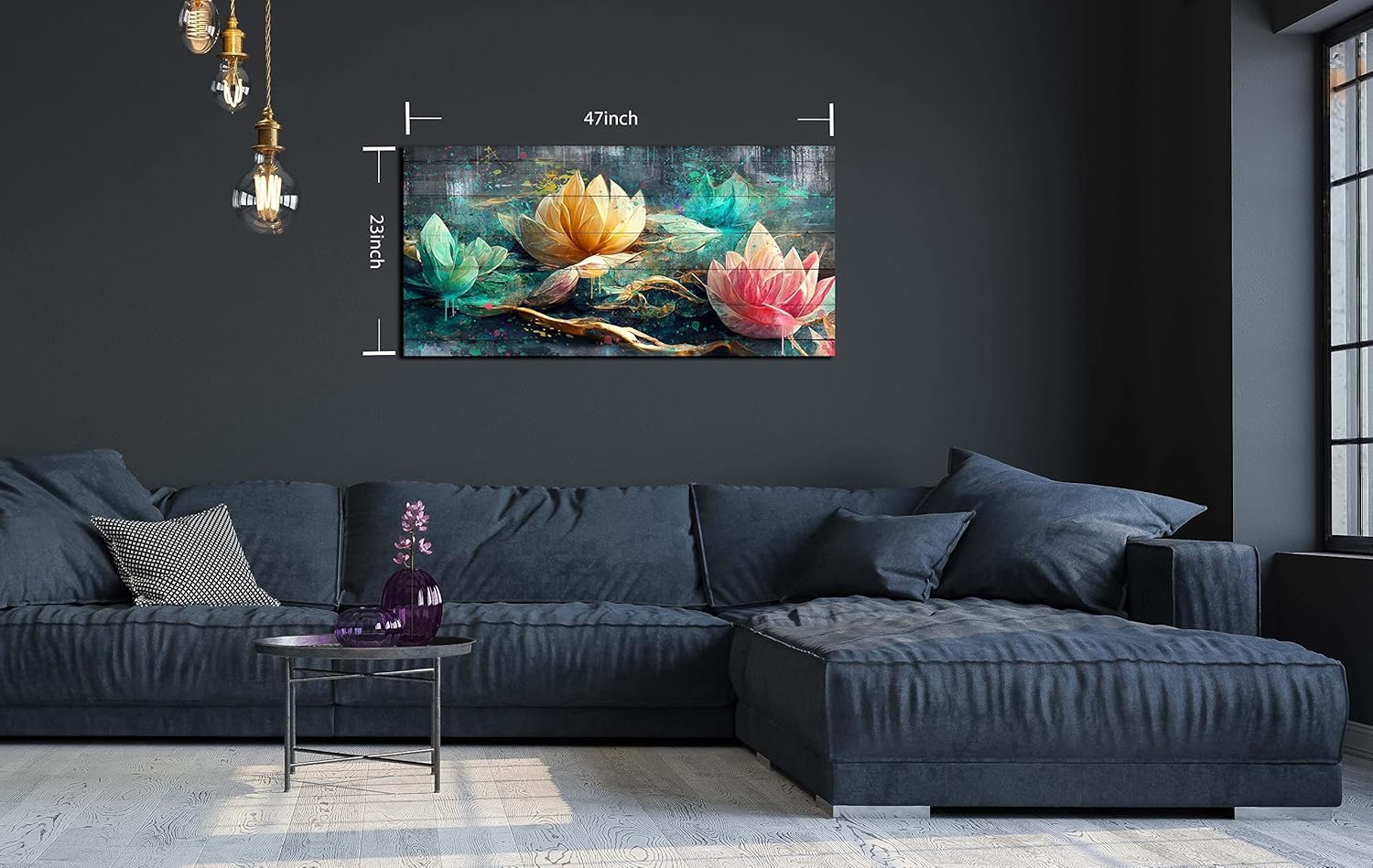 GUGIKA Floral Canvas Wall Art for Living Room Large Size, Bedroom Wall Decor Bed Above, Room Decor for Teen Girls, Flower Home Decorations Stretched and Framed Ready to Hang Painting Artwork 59"x29"