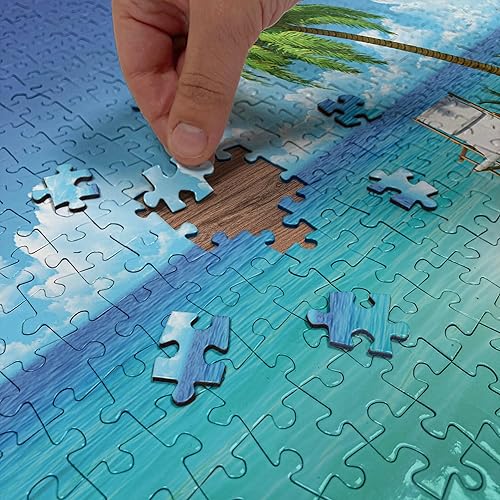 Miniatura 4 de Lunarable Coastal Jigsaw Puzzle, Desert Chaise Lounge Solitude Resting Holiday Tropic Resort Beach Leisure, Heirloom-Quality Fun Activity for Family