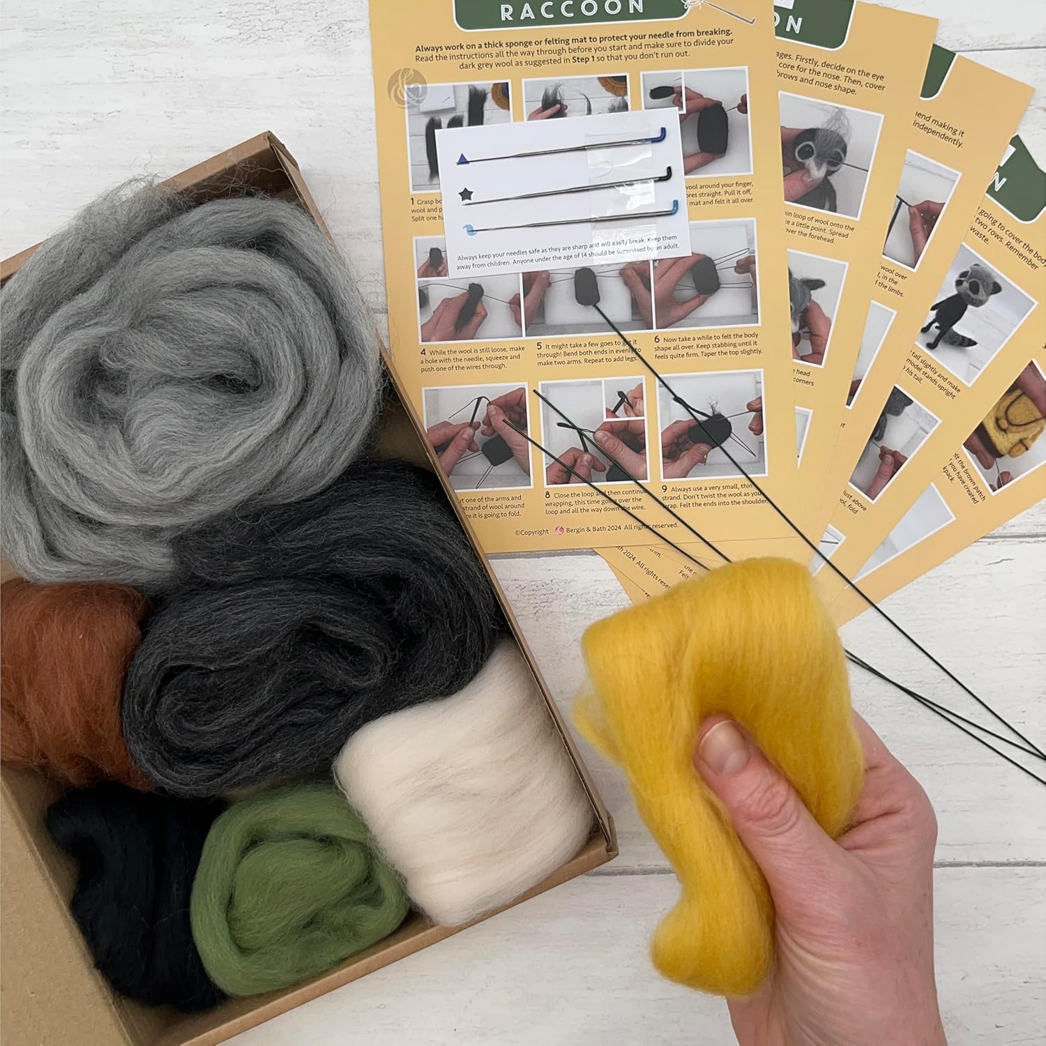 Bergin & Bath Needle Felting Kit, Raccoon - Make a Life-Like Raccoon with This Planet Friendly Craft kit for Adults and Teens. A Creative Gift idea.
