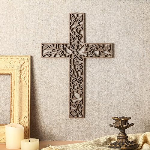Miniatura 2 de Yookeer Cruz de madera para colgar en la pared, paloma religiosa, decoración de sala de estar, decoración rústica de madera para el hogar