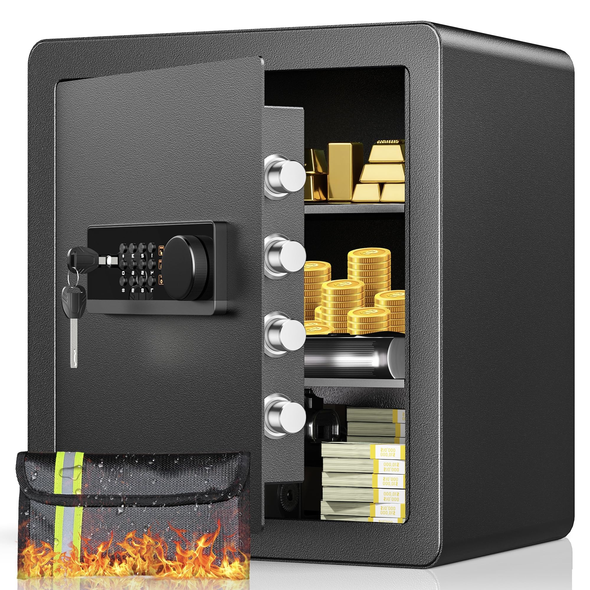 Locksworth 2.0 Cubic Feet Safe Box, Anti-theft Electronic Security Safe with Fireproof Waterproof Bag for Money Valuables Documents, Digital Safety Lock Box for Home Office Hotel, Removable Shelves-picture-14