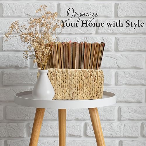 Vista 6 de HOMESTEAD Cestas de almacenamiento de jacinto de agua, cestas rectangulares de mimbre para dormitorio, sala de estar, baño, estantes, juego de 3