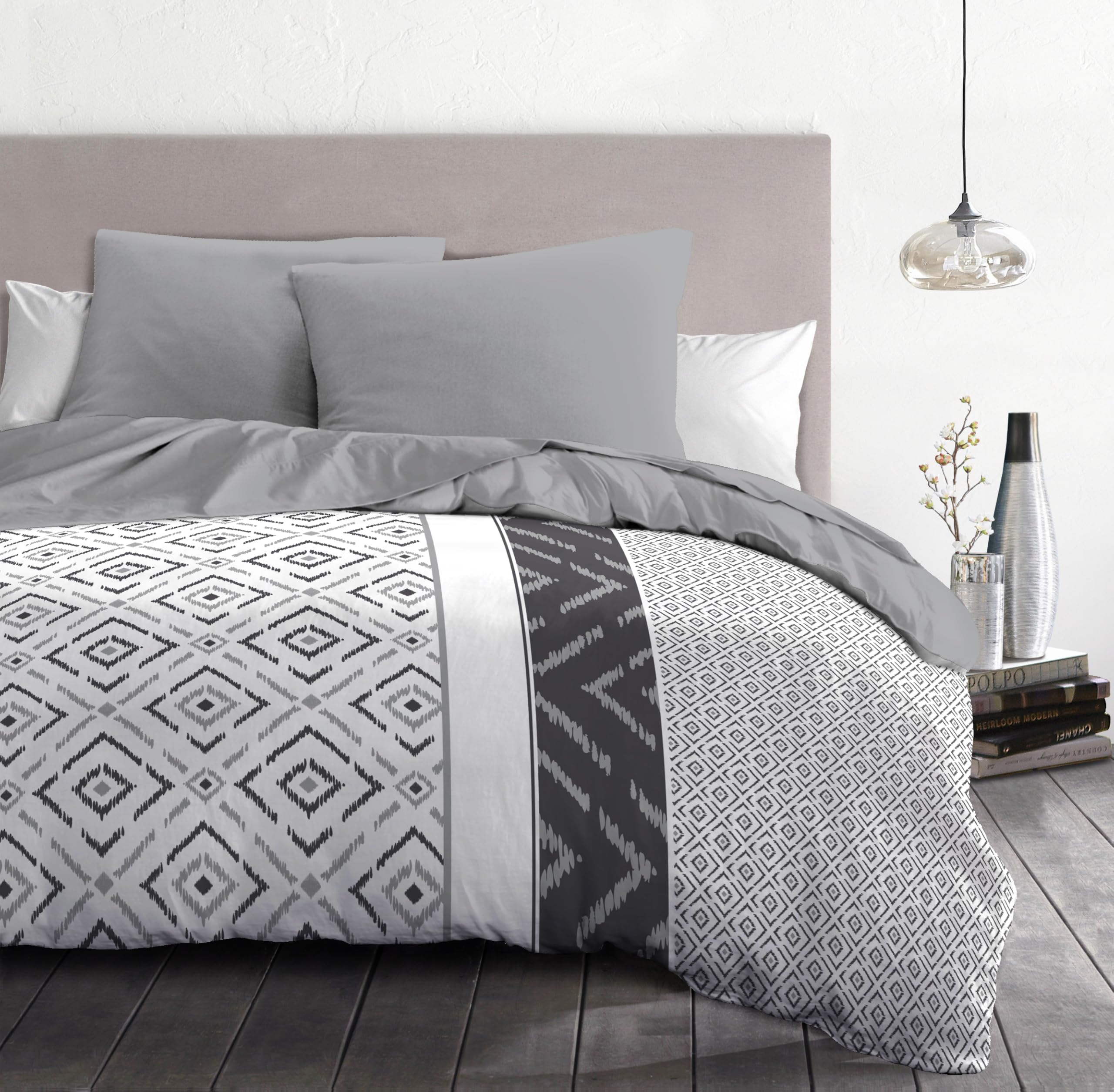 Home Linge Passion Parure De Couette 220x240 Cm Mimosa Noir - Microfibre - Douceur Et Résistance - 3 Pièces