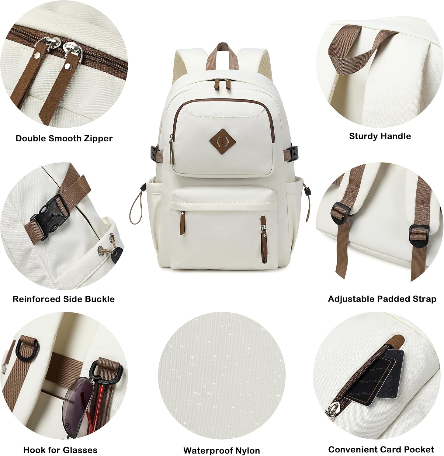 AO ALI VICTORY laptop backpack 15.6 inch anti theft travel backpacks for men and women large college bookbag work business daypack middle high school bag for girls boys teens students beige - Image 5