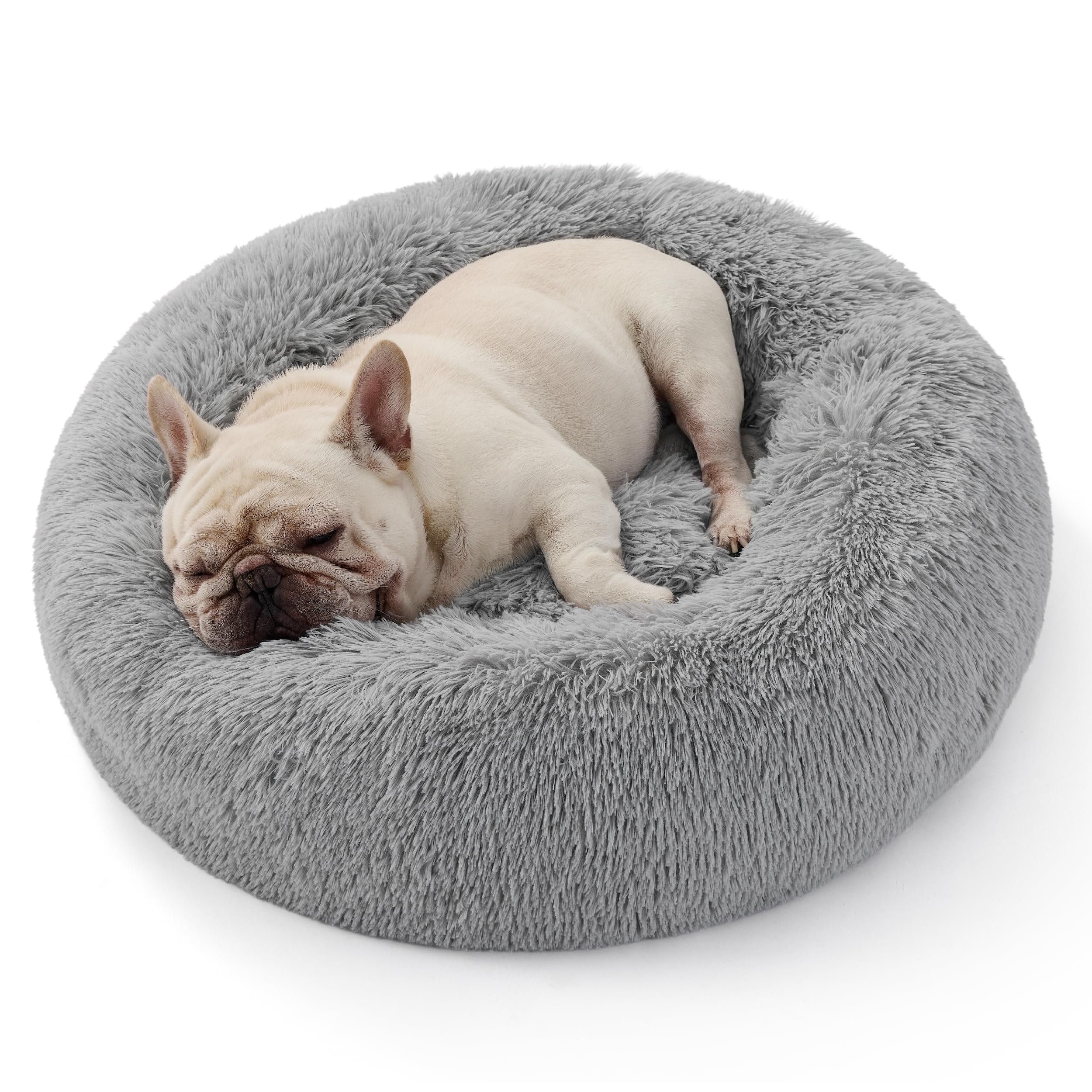 Bedsure Round Dog Bed Medium - 70x70x15cm Washable Plush Dog Bed for Indoor Pets, Fluffy Calming Anti Anxiety Pet Beds for Large Cats Dogs, Light Grey