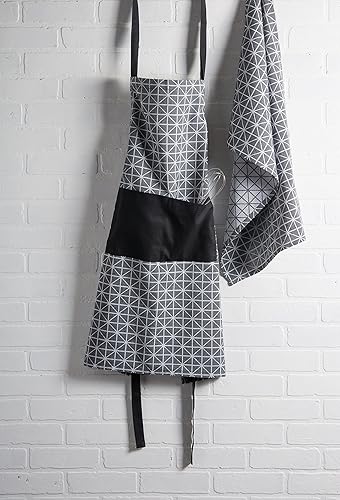 Miniatura 5 de DII Delantal de chef unisex jacquard geométrico negro y blanco, 32x28, triángulo