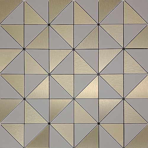 Miniatura 2 de YMMXGE Azulejos triangulares de metal de 14 hojas, calcomanías de pared con textura metálica de alta gama, azulejos autoadhesivos para pared de