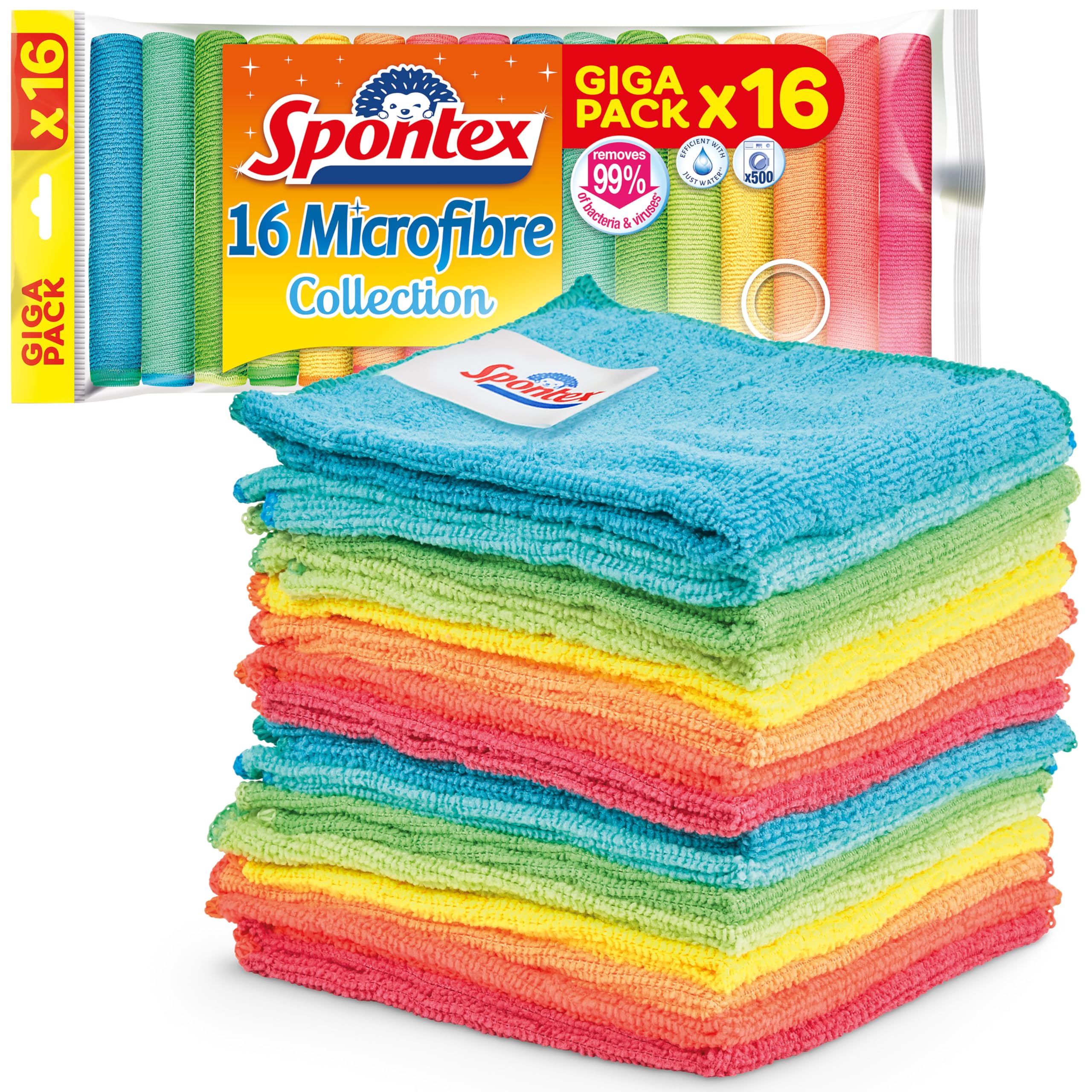 Spontex Paños de microfibra para limpieza | 16 bayetas Microfibre Collection | Para usar como trapos del polvo y paños de cocina | 30 x 30 cm | Colores surtidos | 16 unidades