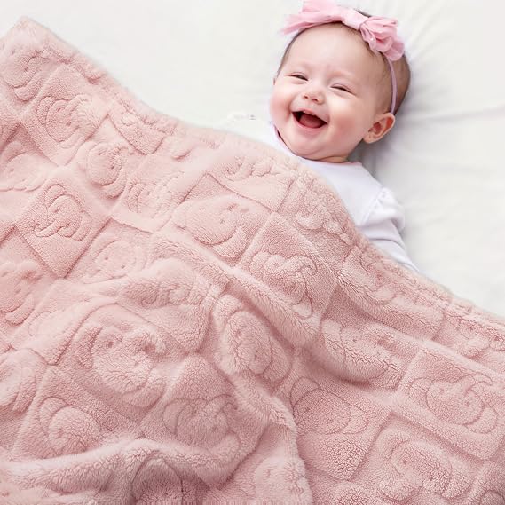 Pro Goleem Elephant Baby Fleece Blanket, Baby Blanket for Girls, 30 x 40 Soft Crib & Stroller Blanket for Newborns and Toddlers, (Pink)