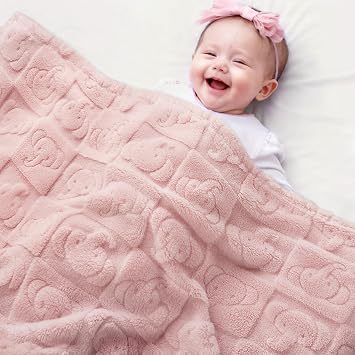 Pro Goleem Elephant Baby Fleece Blanket, Baby Blanket for Girls, 30 x 40 Soft Crib & Stroller Blanket for Newborns and Toddlers, (Pink)