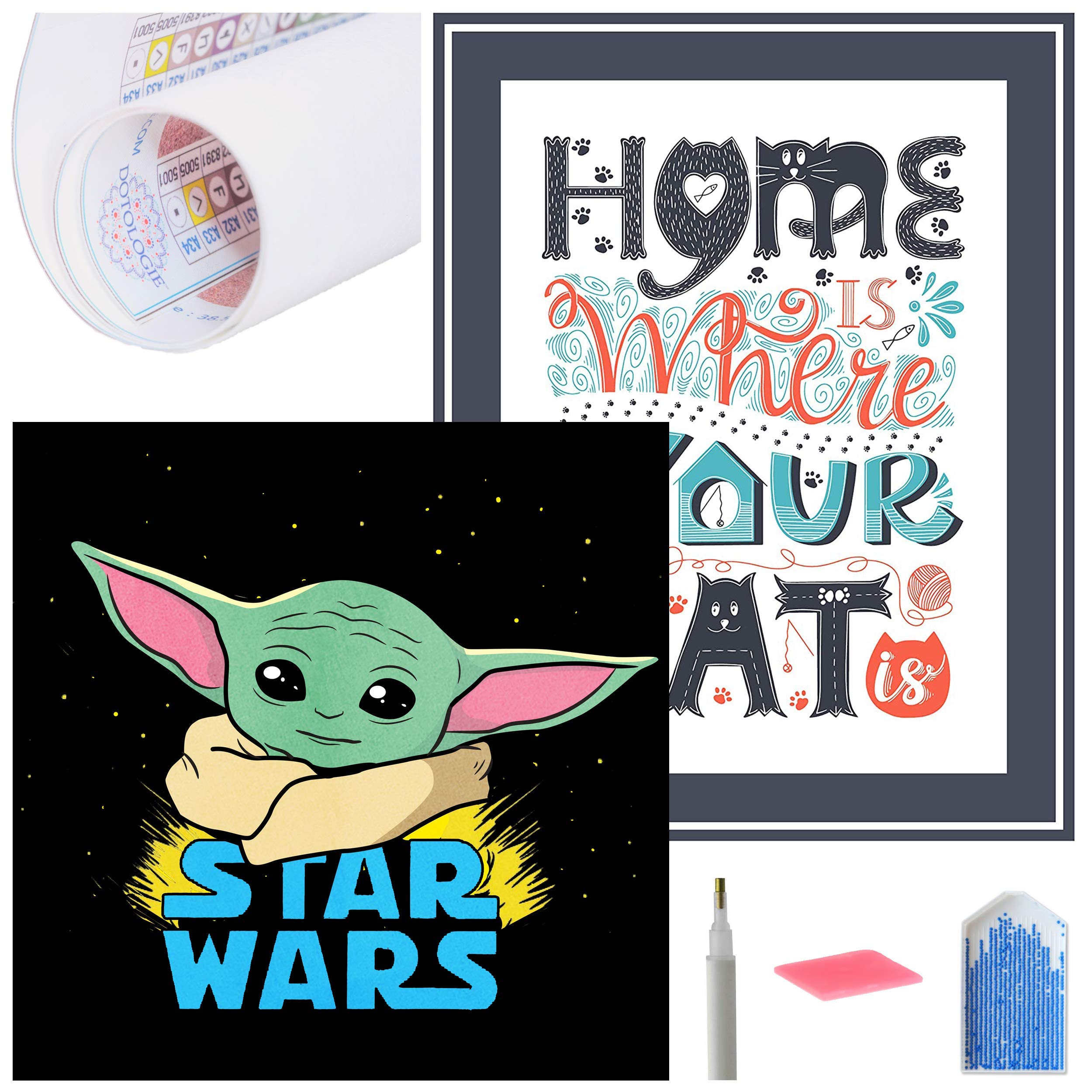 Baby Yoda Diamond Painting Kits for Adults Bundle with Cat Diamond Art 5D Paint with Diamonds DIY Painting Kit Paint by Number with Gems