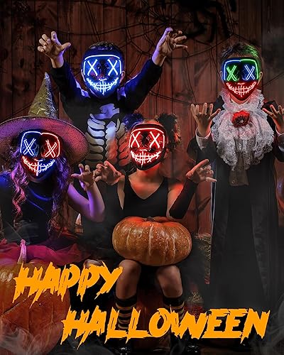 Miniatura 6 de Colplay Máscara de Halloween con luz LED, máscara facial LED con 3 modos de iluminación y cable electroluminiscente para disfraz y fiesta de cosplay