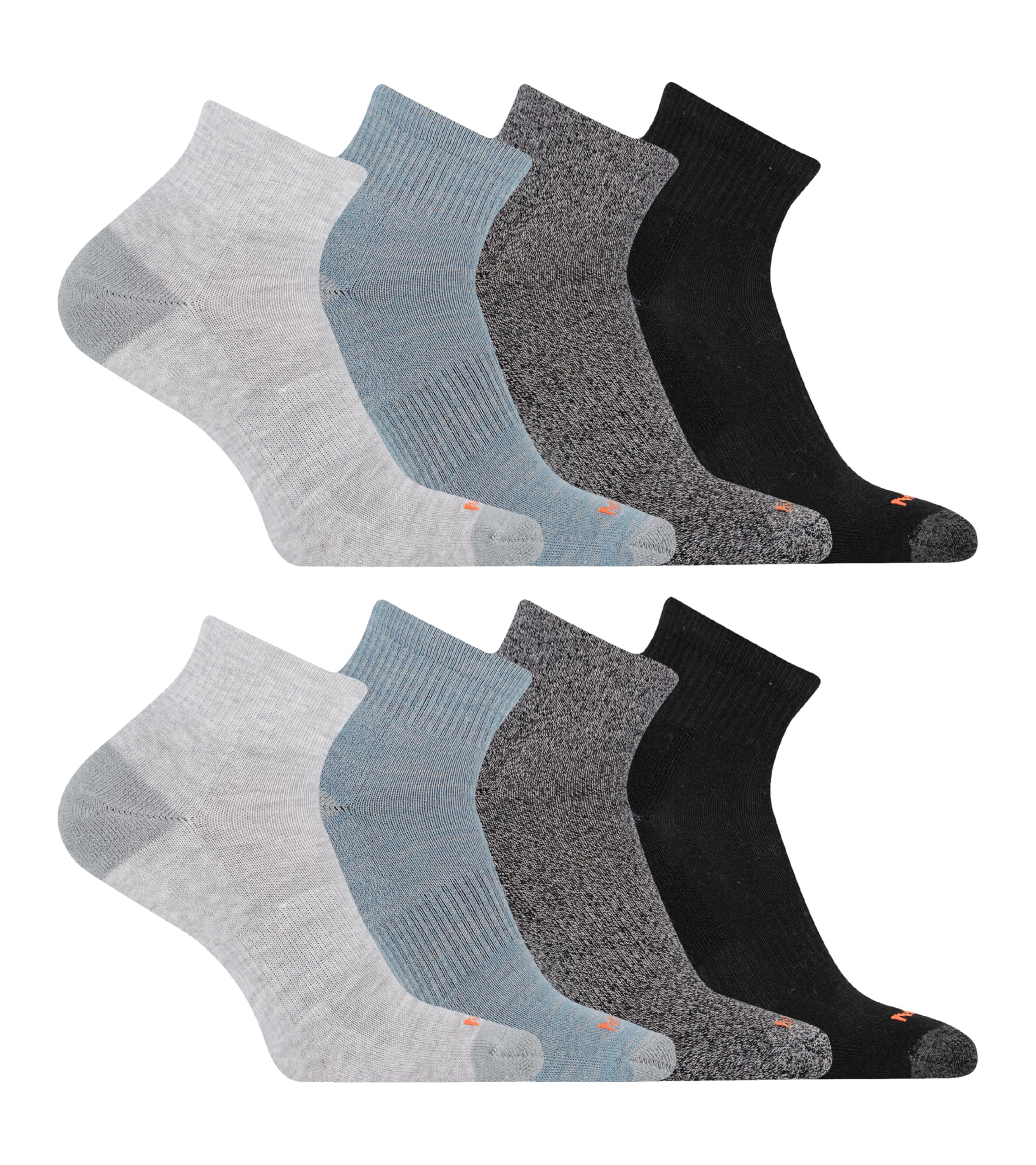 Merrell Unisex Gray (8 Pairs) Midweight Cushion Ankle Quarter Socks 8 Pair Pack, Gray, M/L, Grey, Medium