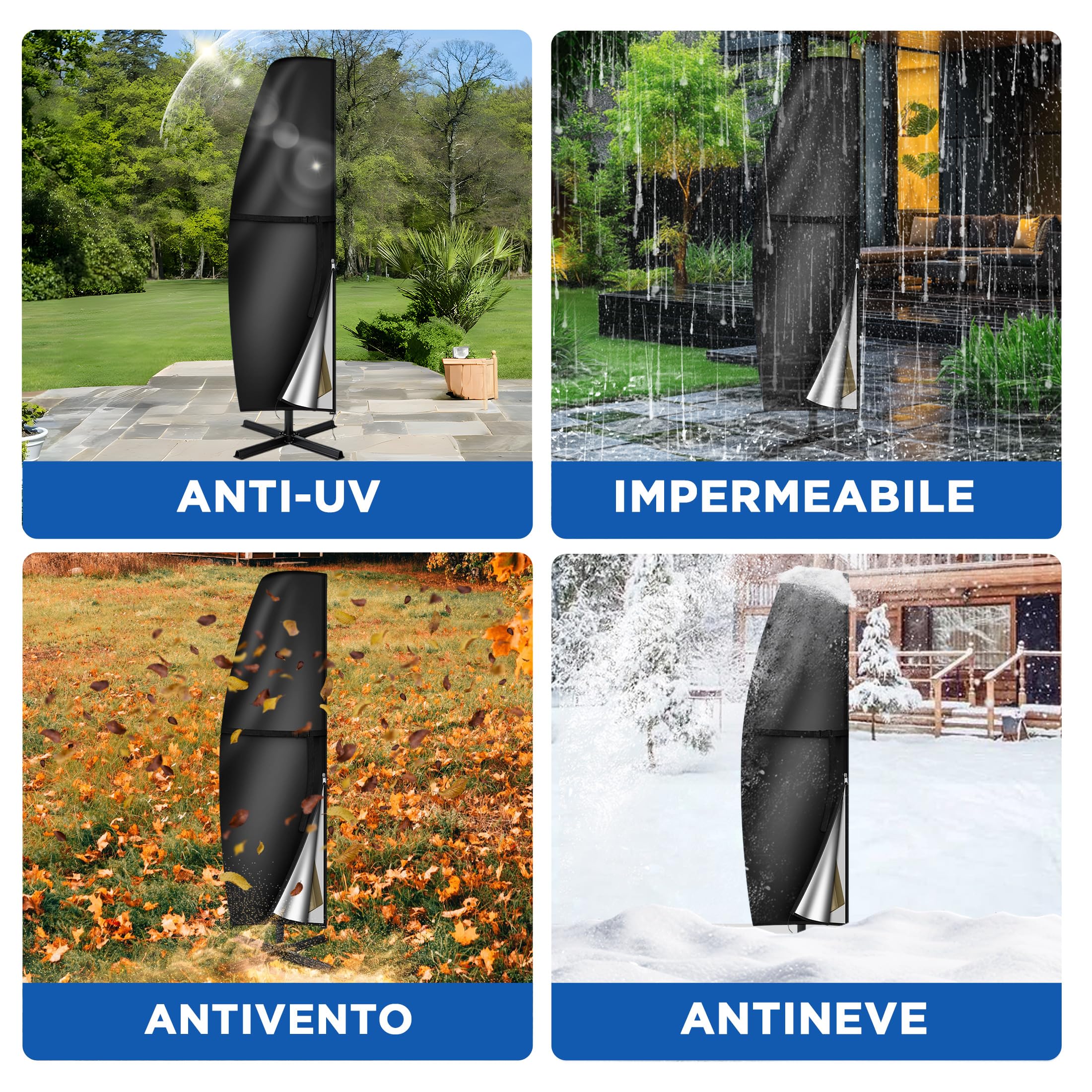 Copri per Ombrellone da Esterno – Copertura Ombrellone da Giardino Impermeabile in Tessuto 420D, Telo Copriombrellone Universale per Ombrelloni da 2m a 4m, Dimensioni Multiple: 265X40/70/50cm