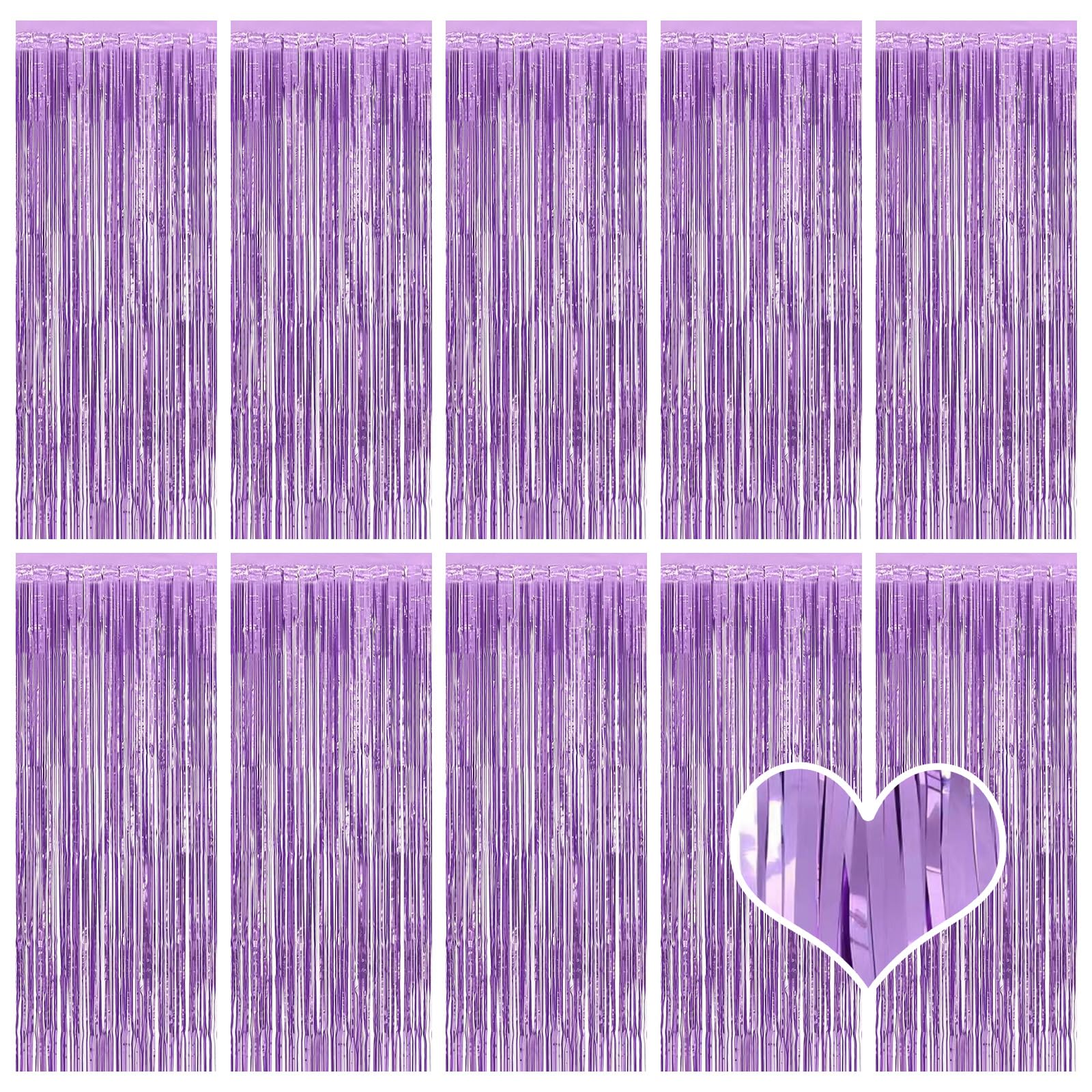 Photo 1 of 10 Pack Light Purple Backdrop Curtain 3.2ft x 8.2ft Metallic Tinsel Foil Fringe Curtains Photo Booth Background for Birthday Party Decoration Baby Shower Engagement Wedding Christmas Decoration
