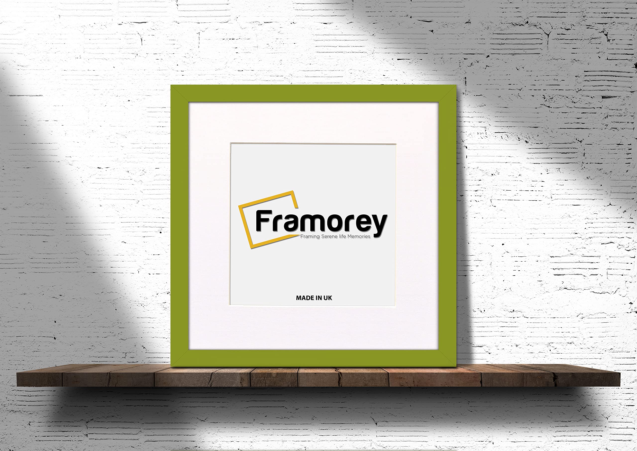 Framorey Framing Serene Life Memories Lime Green With White Mount Framorey Square Oxford Flat Wooden Effect Picture Frame, 24X24" Size Lime Green Photo Frame With 20X20" Size White Mount, Photo Print Frame, Best Photo Frames For Birthday Gift