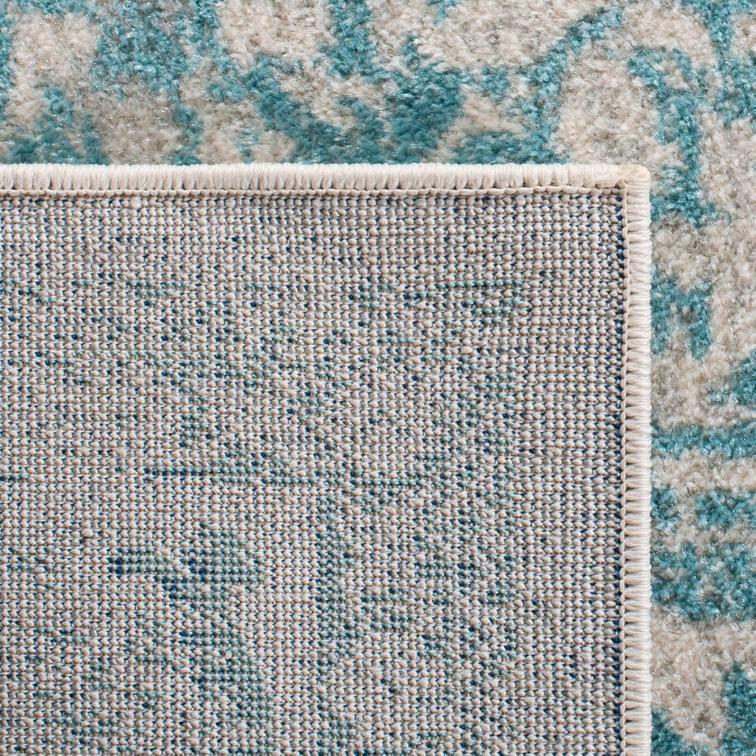 Ivory and Aqua Easy-Care Synthetic Runner Rug, 2'2" x 9'