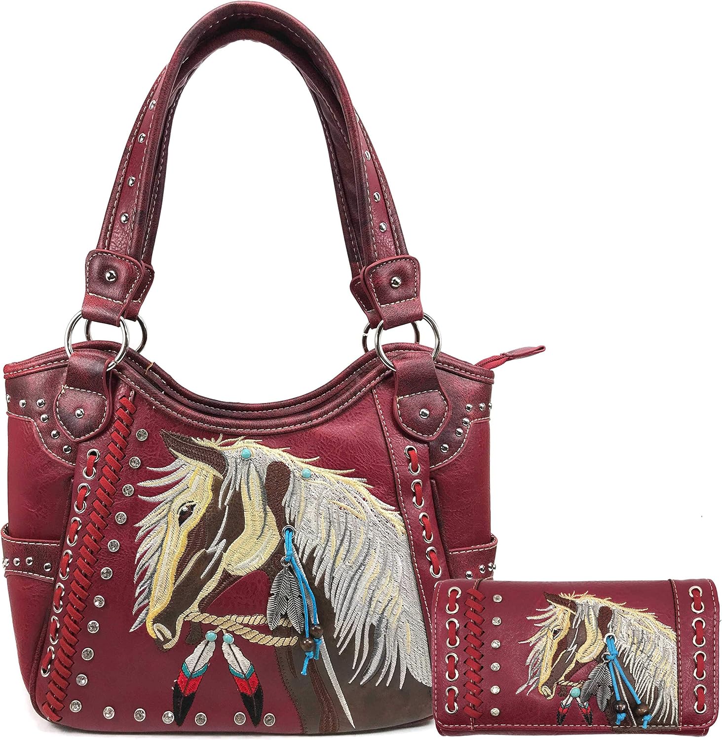 Zelris Dakota Dales Pony Horse Embroidery Mane Western Country Women Conceal Carry Tote Purse with Matching Wallet Set