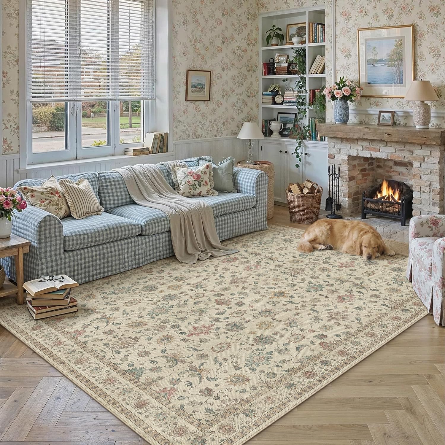 HUGEAR 8x10 Outdoor Rug Colorful Linen-Look Fabric Checkered Area Rug High Traffic Stain Resistant Easy Clean Durable Rugs for Indoor/Outdoor Patio Deck Balcony Porch Garden Courtyard