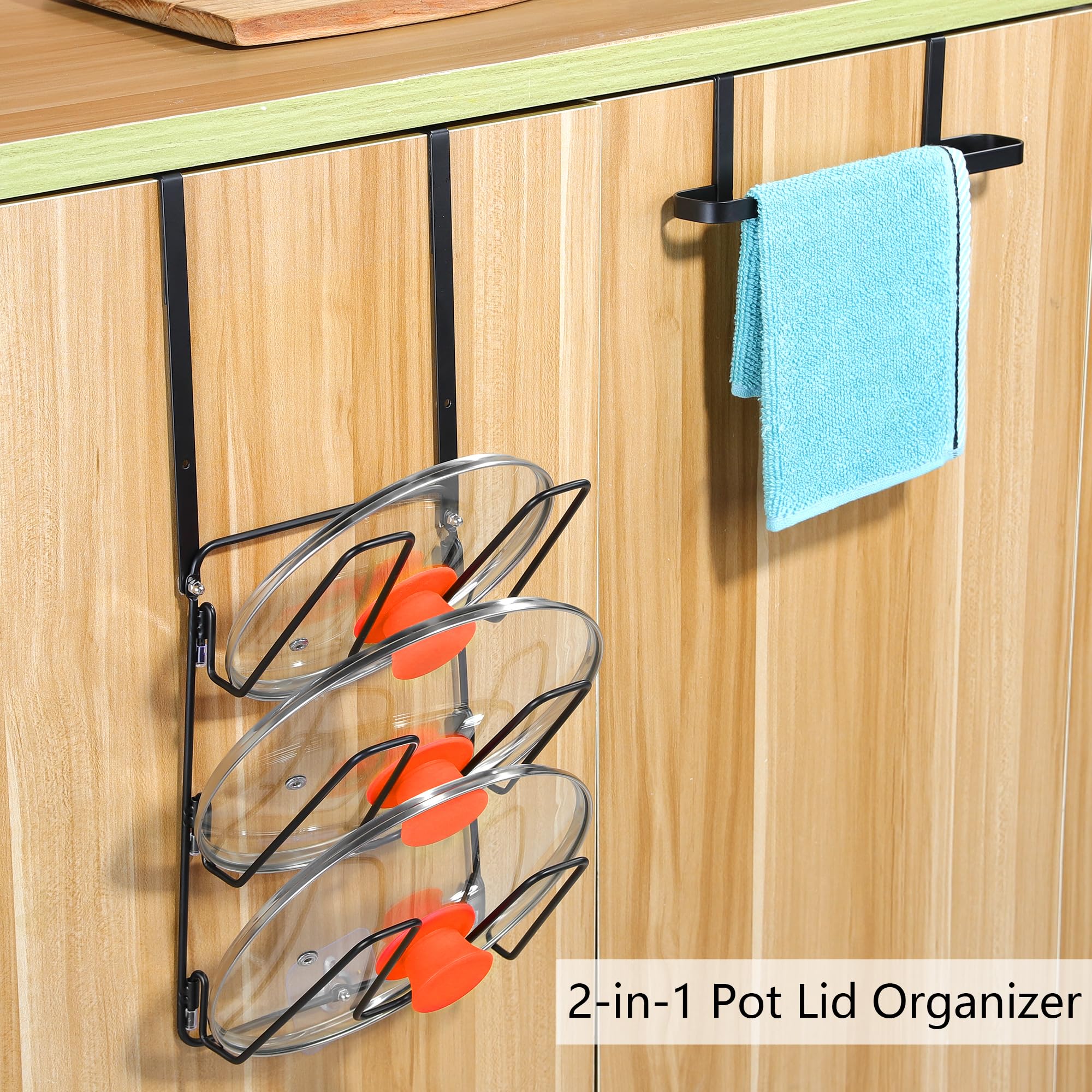YIGII 2 Pack Pot Lid Organizer for Cabinet, 6-Tier Pot Lid Holder Over Cabinet Door, Pot Lid Rack for Kitchen Cabinet Organizer, Inside the Cabinet Pots and Pan Lid Organizer for Kitchen Storage