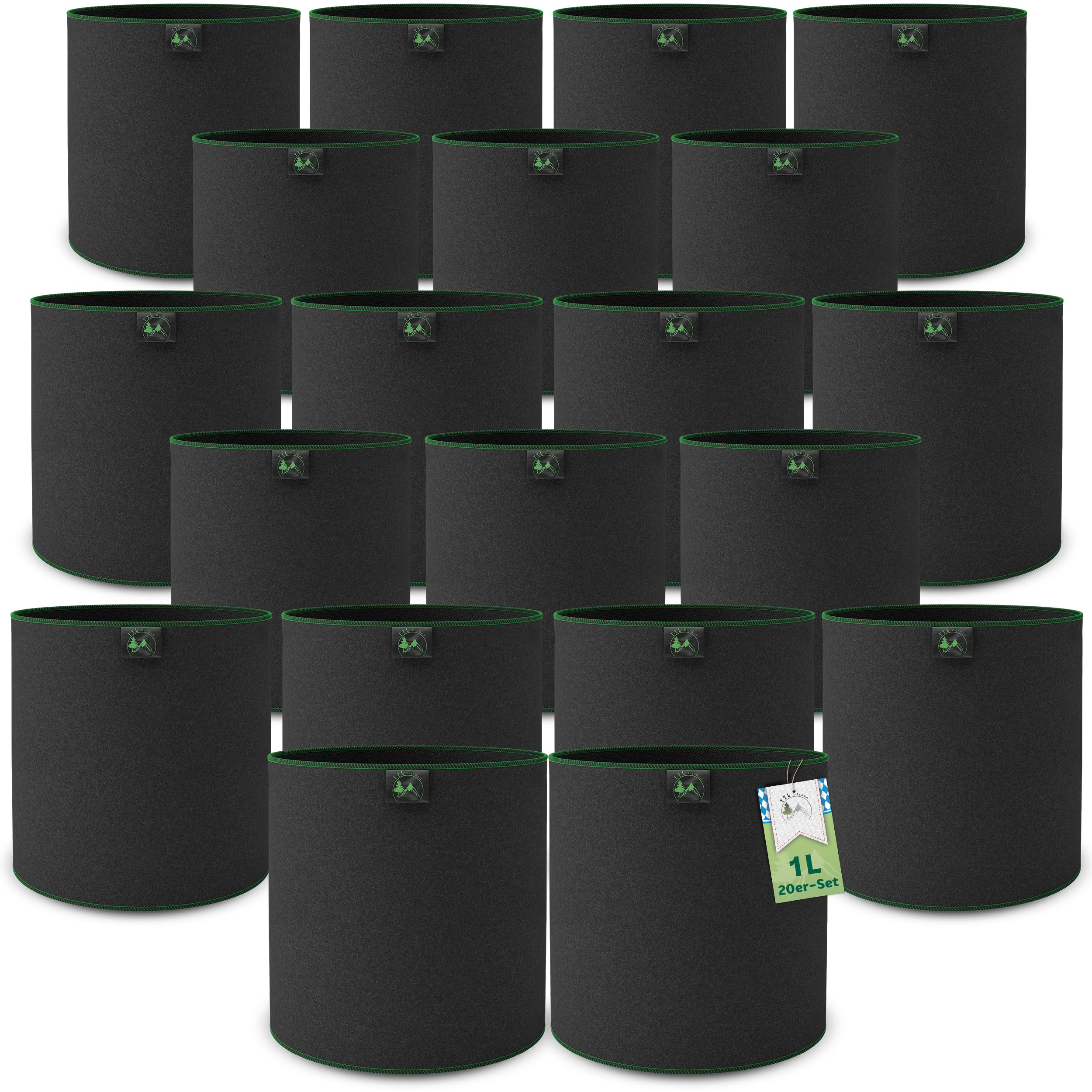 TTL GARDEN 20x 1L Pflanzsack aus Vlies Stoff - Stofftopf 20er Set 1 Liter Anzucht & Aufzucht Pflanztaschen 300 g/m² Filz & Vliesstoff - H12 x Ø10 cm Pflanzgefäß Pflanzbeutel Wachstumstasche