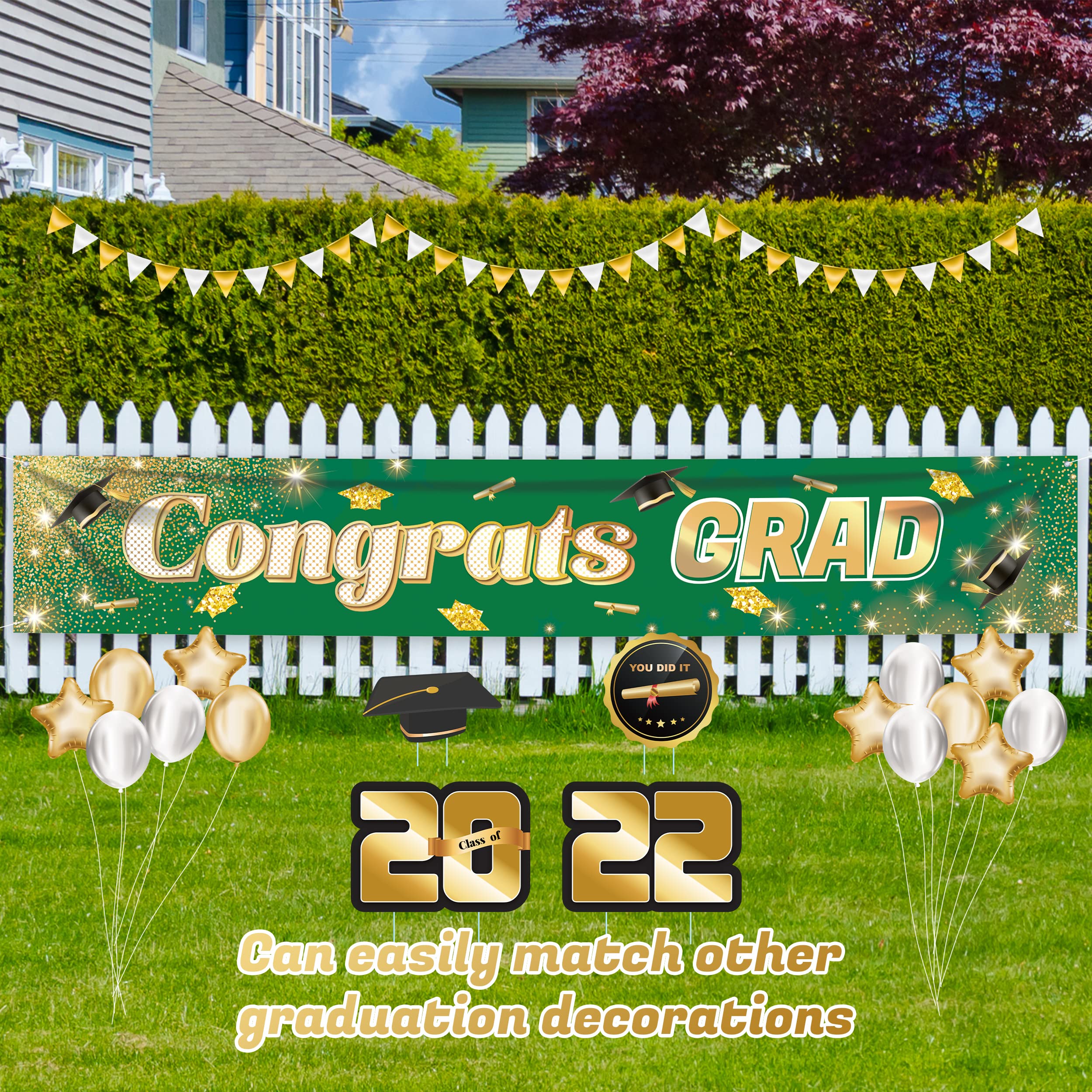 Abschlussbanner 2022 – Großes Glückwunsch-Banner 'Congrats Grad', 180x100 Cm, Grün, Für Innen & Außen