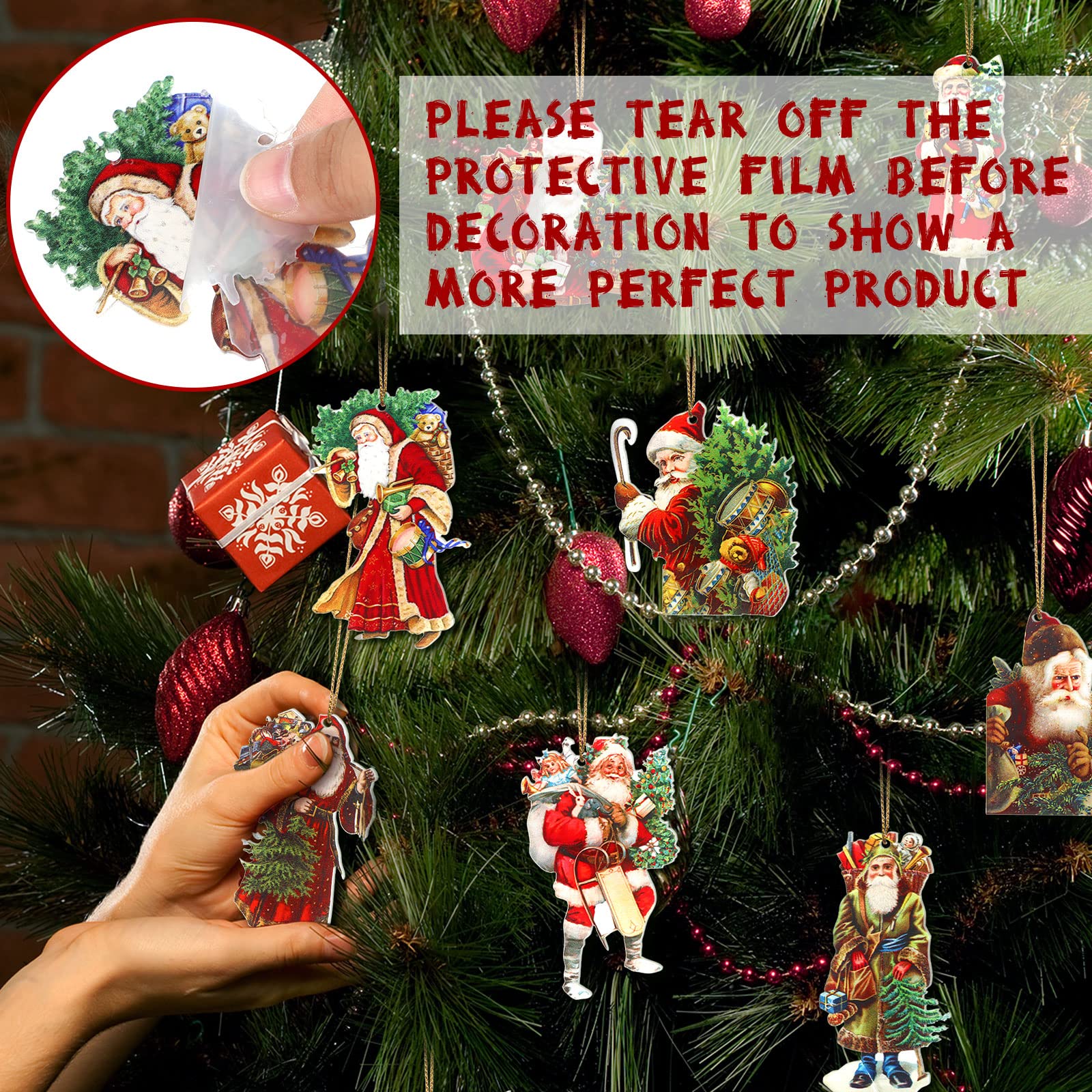 9 Pcs Victorian Style Santa Christmas Tree Ornaments Rustic Santa