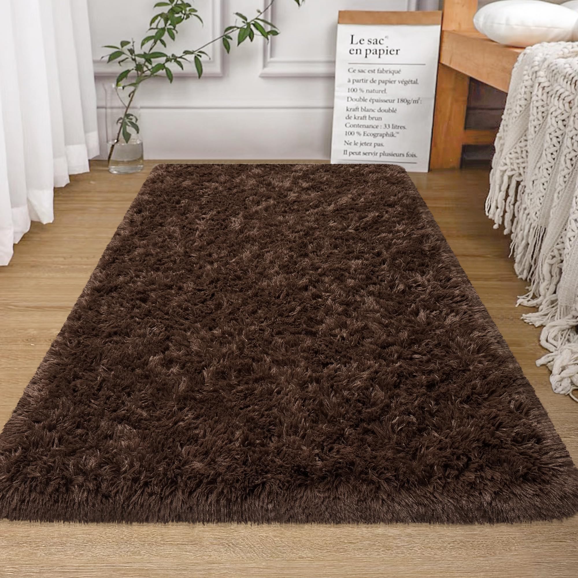 Fluffy Rugs for Bedroom Living Room 3x5 Brown Shaggy Area Rug Soft Plush Fuzzy Fur Throw Carpets Kids Rug for Nursery Kids Room Dorm Home Decor