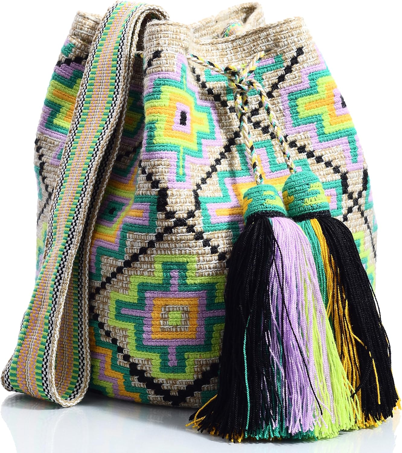 WYOU Designer Wayuu Hand-Crochet Woven Summer Beach Bag for Everyday, Travel-Large Beachy Purse, Colorful Purses for Women