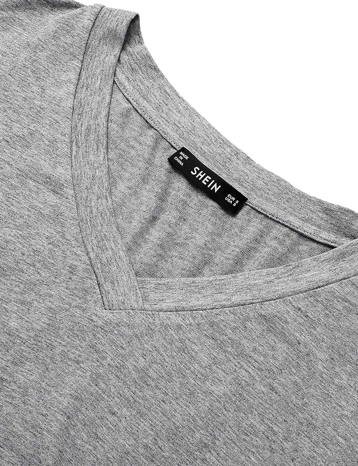 Floerns Women's Solid V Neck Short Sleeve Casual Tee Shirt Top Grey M