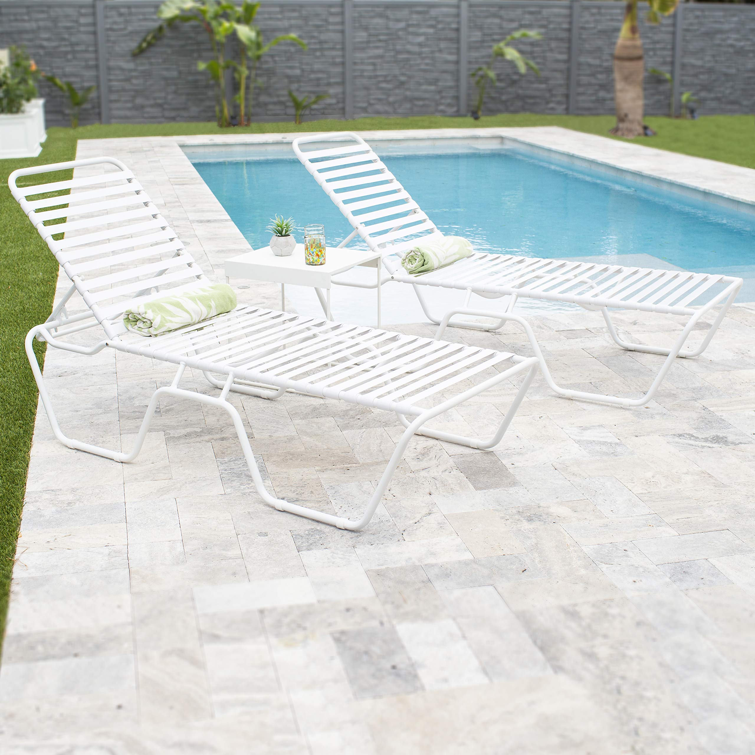 MIX Gulfstream Poolside Patio Outdoor Commercial Grade Single Strap Lounge Chaise, White