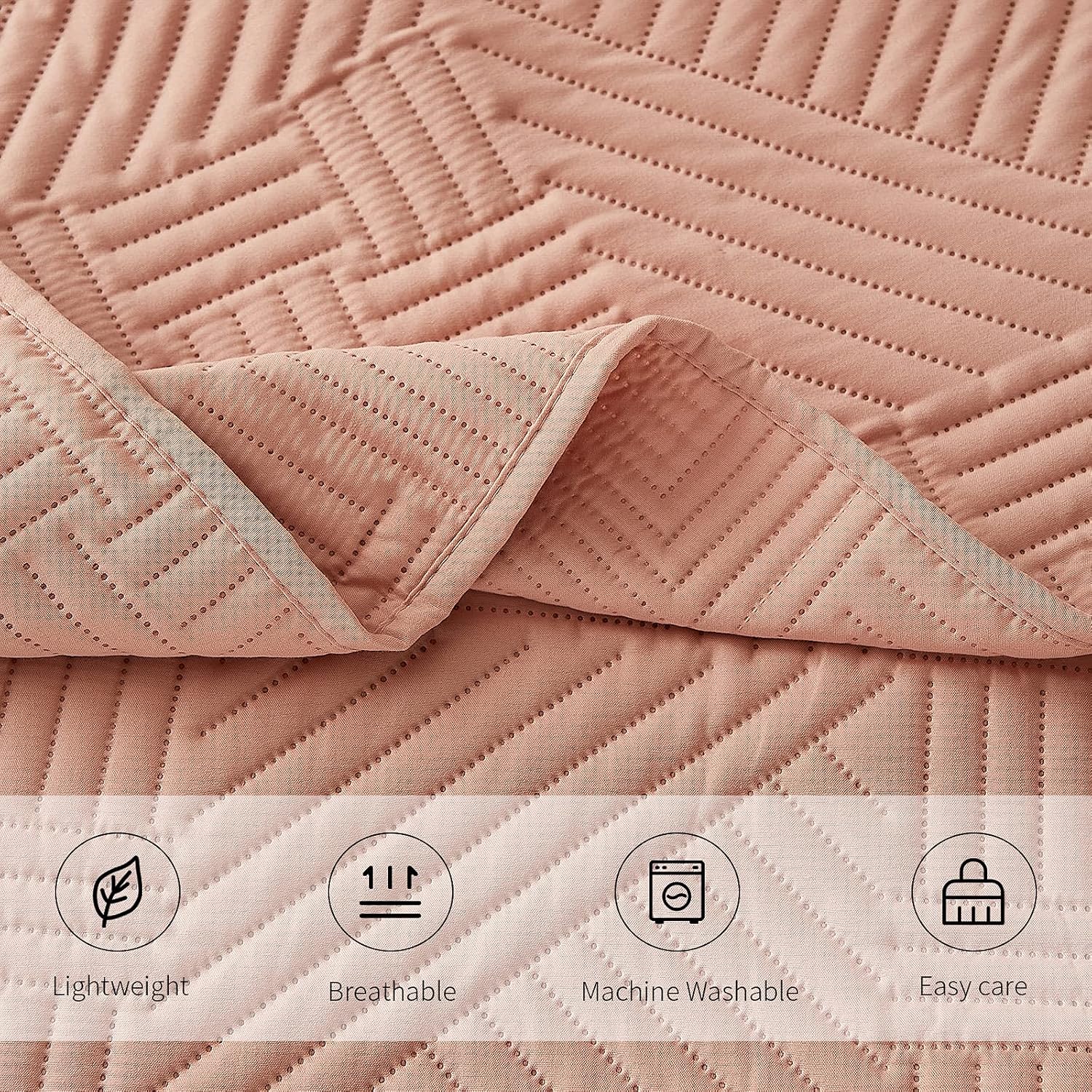 DONI Bedspread Set King Size Pink - 3 Pieces Reversible King Quilt Set Including 1 Quilt 2 Pillow Shams for All Season - Soft Lightweight Coverlet Set for Bedroom, Guest Room, Hotel Room