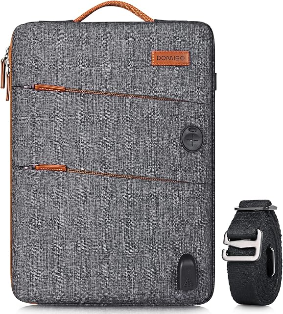 DOMISO 14" Waterproof Laptop Bag Canvas with USB Charging Port Headphone Hole for 14 Inch Laptops/Apple/Lenovo/Acer Swift 3 Aspire 1 / HP Pavilion 14 Stream 14 / Dell/ASUS/MSI, Dark Grey