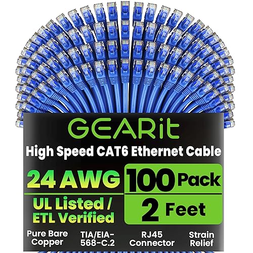 GearIT - Cable Ethernet Categoría 6, sin enganches, cable de red LAN para computadora, Azul