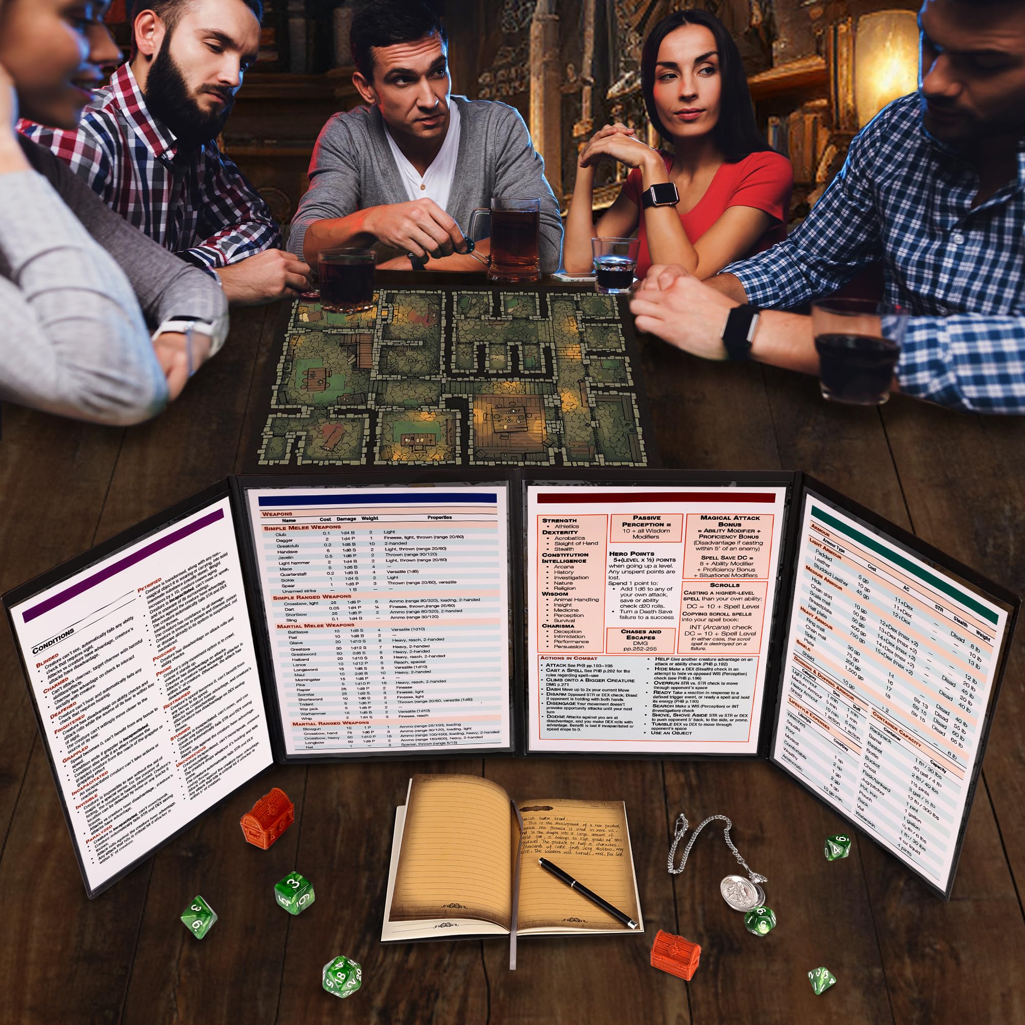 3D DND DM Screen - GM Scherm / Dungeon Master Screen 3D Kunstleer met Aanpasbare Infobladen voor Dungeons and Dragons 5e - Accessories voor Rollenspel / RPG / D&D Game Master