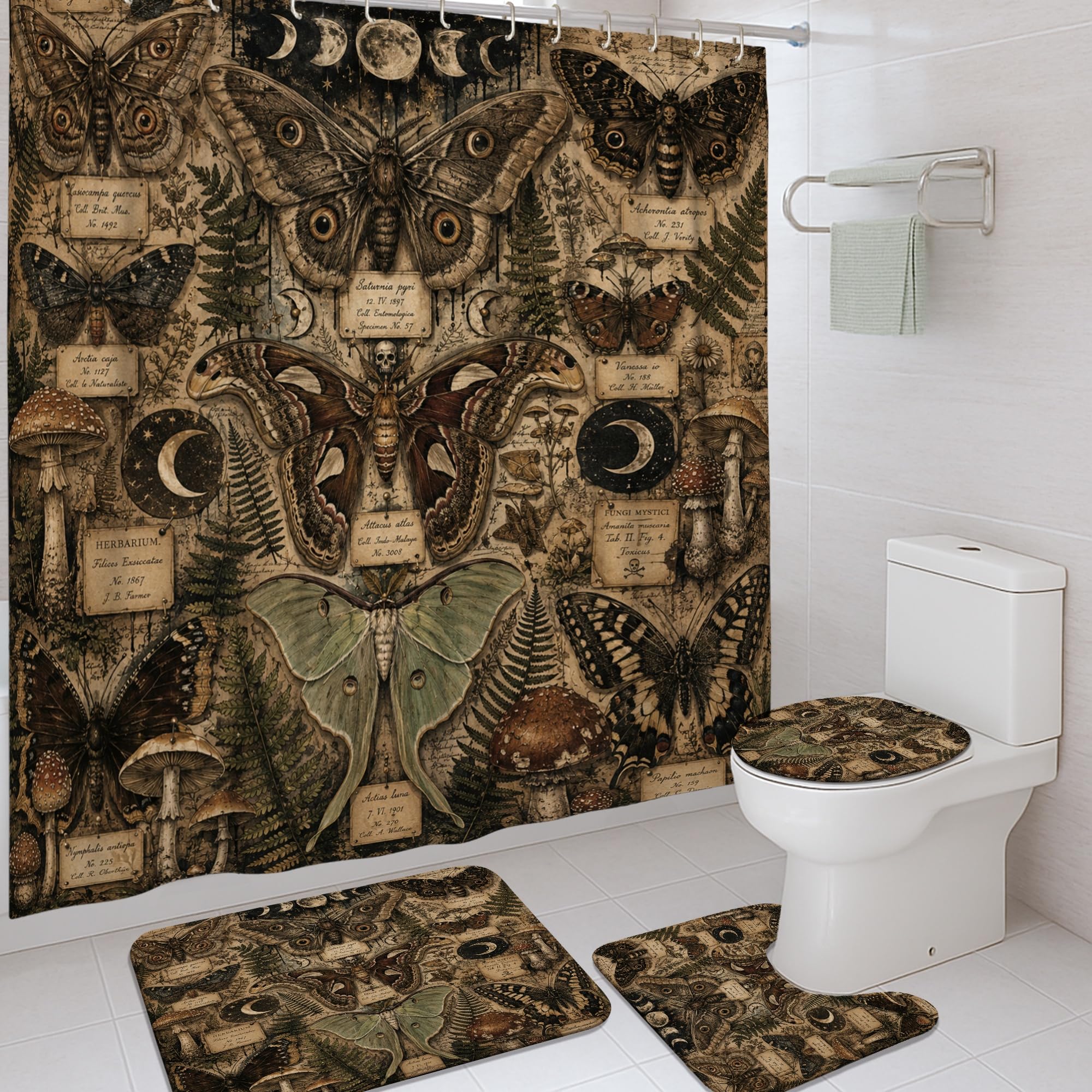 Rideaux de douche vintage imperméables anti-éclaboussures avec tapis assorti