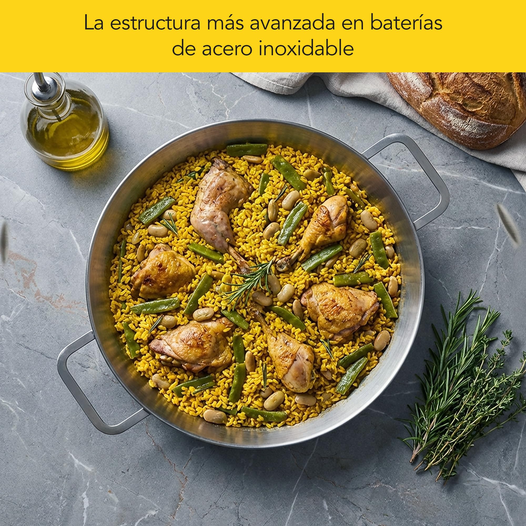 Castey - Paellera Inox Malmö, M-V40, Color plata, 40 cm, Acero inoxidable, Trimetal induction, libre de PFAS, Apta para todas las cocinas.
