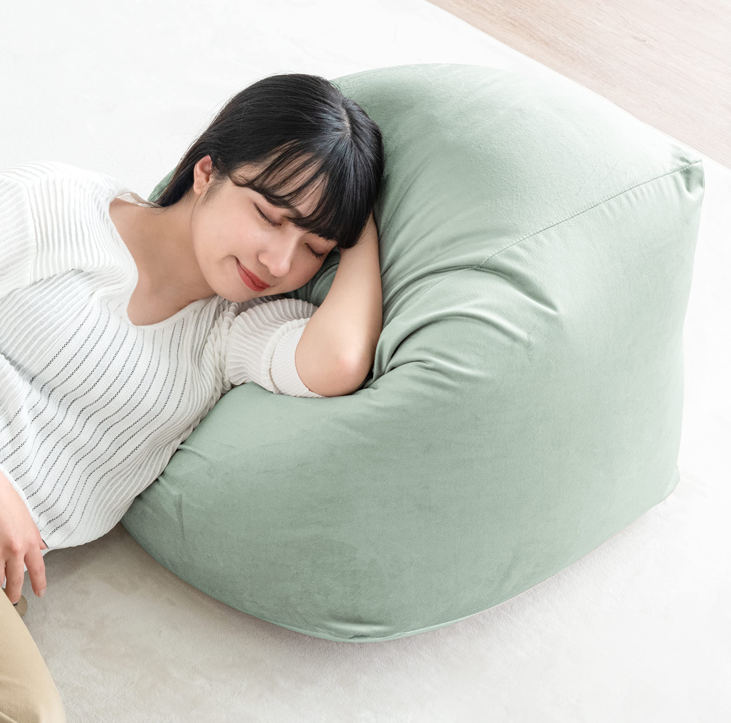 タンスのゲン ビーズクッション 日本製 60×60×36cm くすみカラー ベルベット生地 洗える カバー付 Mサイズ 特大 44030200(80093)