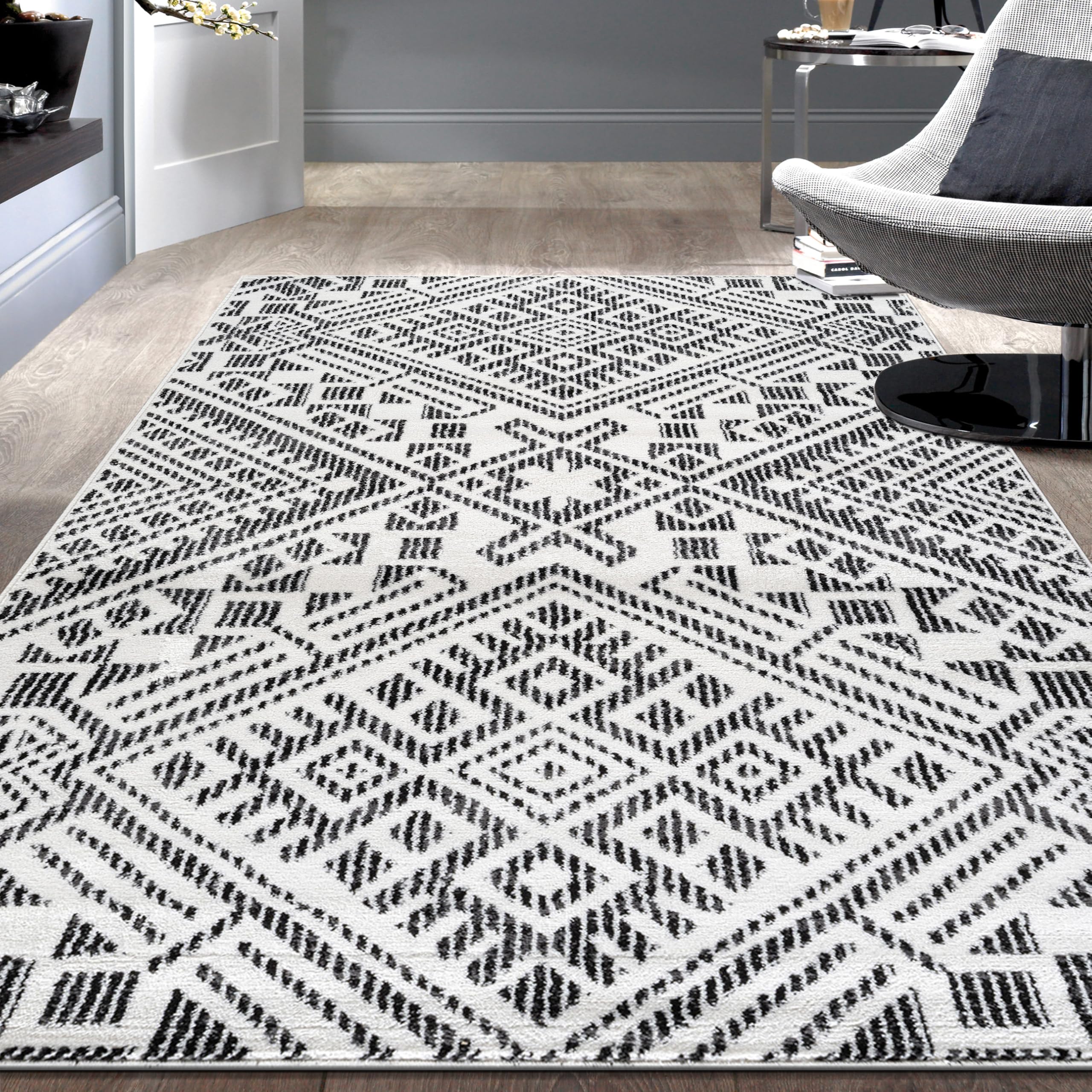 Rugshop Boho Cream Tribal Area Rug 4x6 Modern Indoor Carpet for Living Room, Bedroom, or Entryway – Non-Shedding, Low Pile Geometric Design 4' x 6'