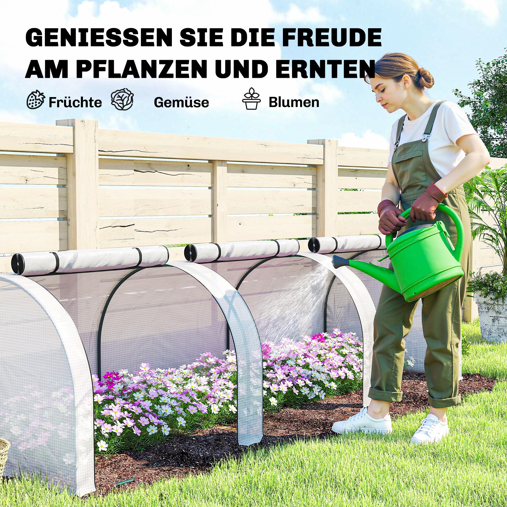 Outsunny Serra Tunnel PE con Telaio in Acciaio 295 x 100 x 80 cm Bianco | Casa di coltivazione verde, tunnel in polietilene, porte con cerniera, per giardino