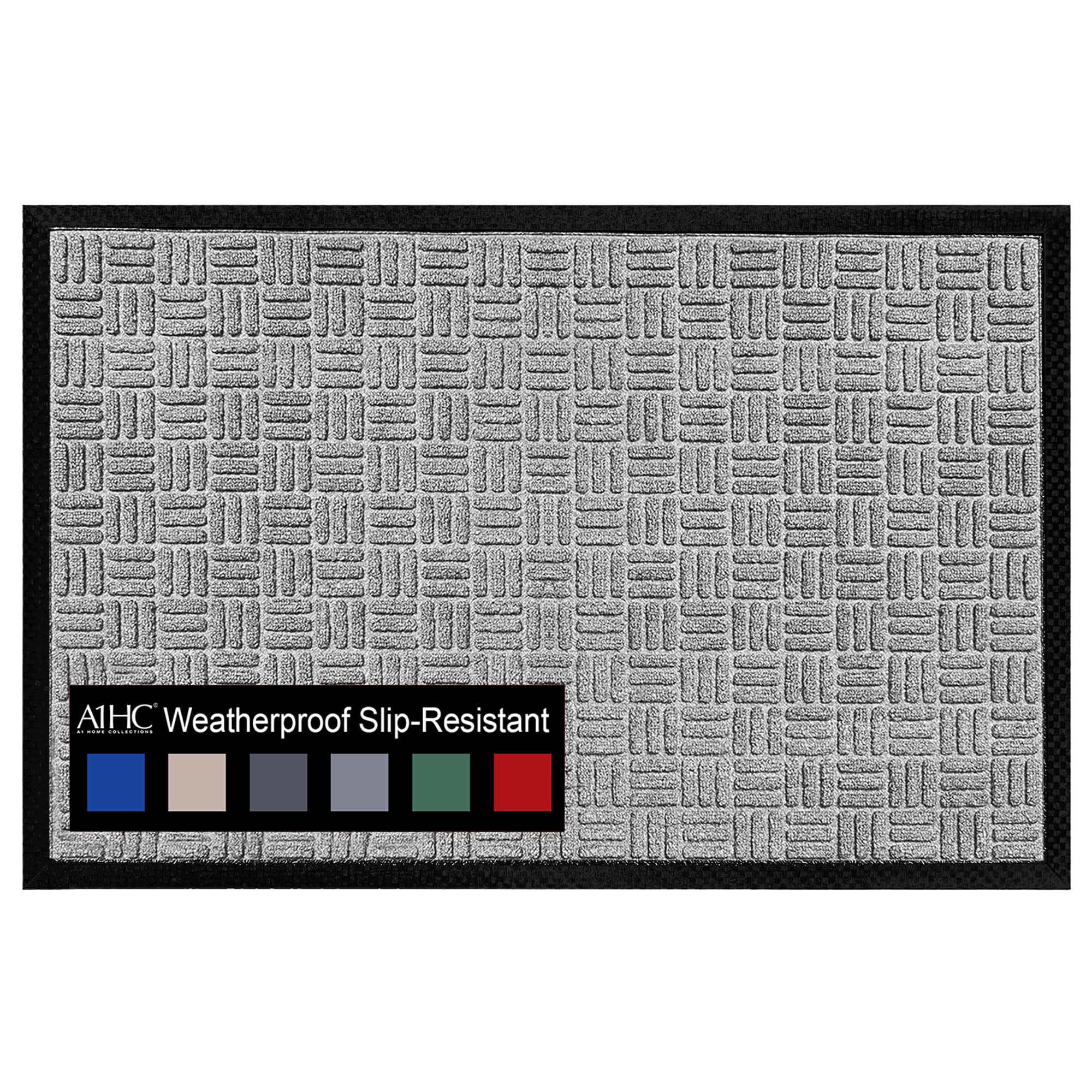 A1HC Indoor Outdoor Mat, Front and Back Entrance Welcome Mats, Front Door Patio Mats 16X24 Inches, Garage Mats, Office Mats, Non-Slip Easy Clean Entrance Washable Doormats, Light Grey