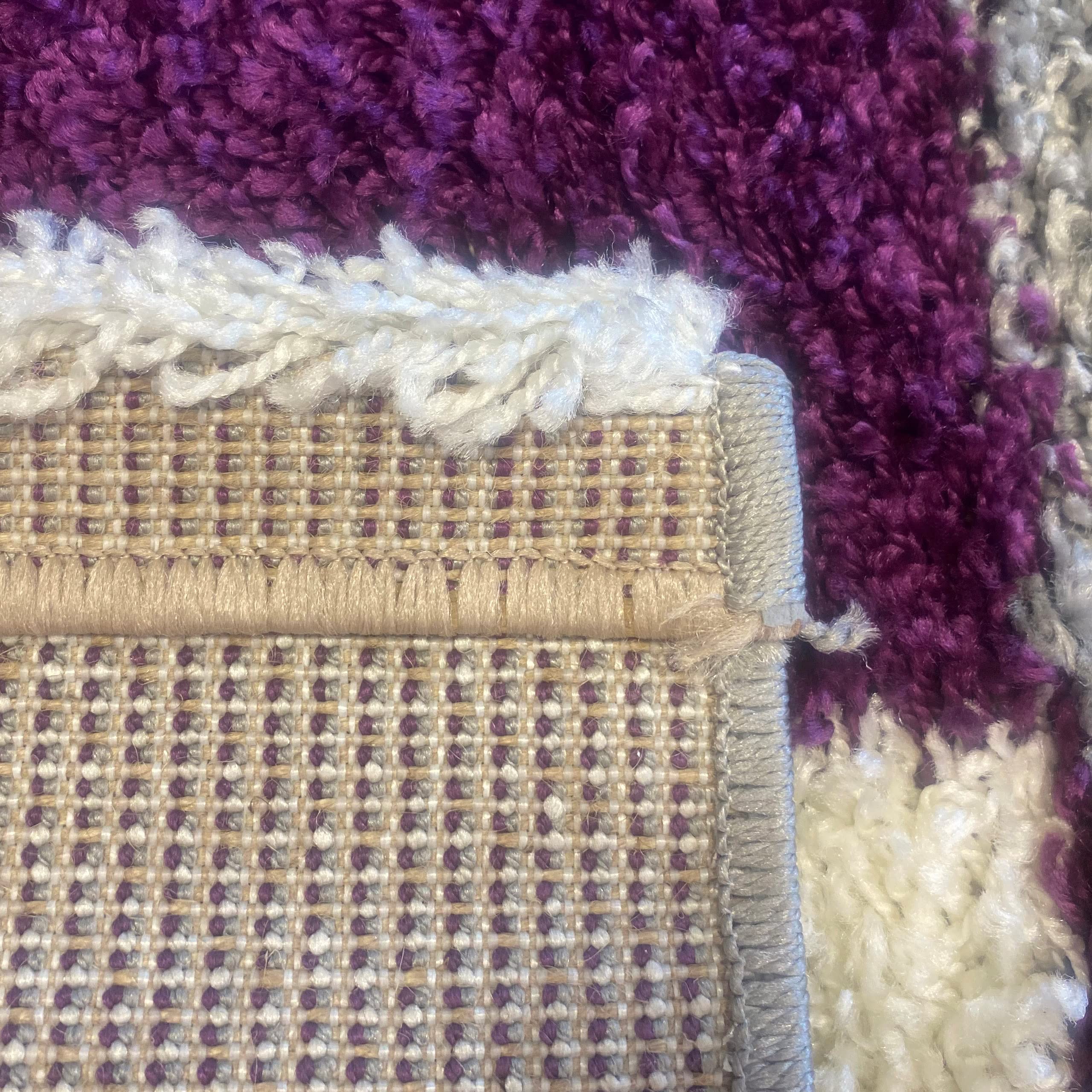 Teppich-Traum Tapis Shaggy Moelleux à Poils Longs avec Motif à Carreaux Violet Gris crème 160x230cm
