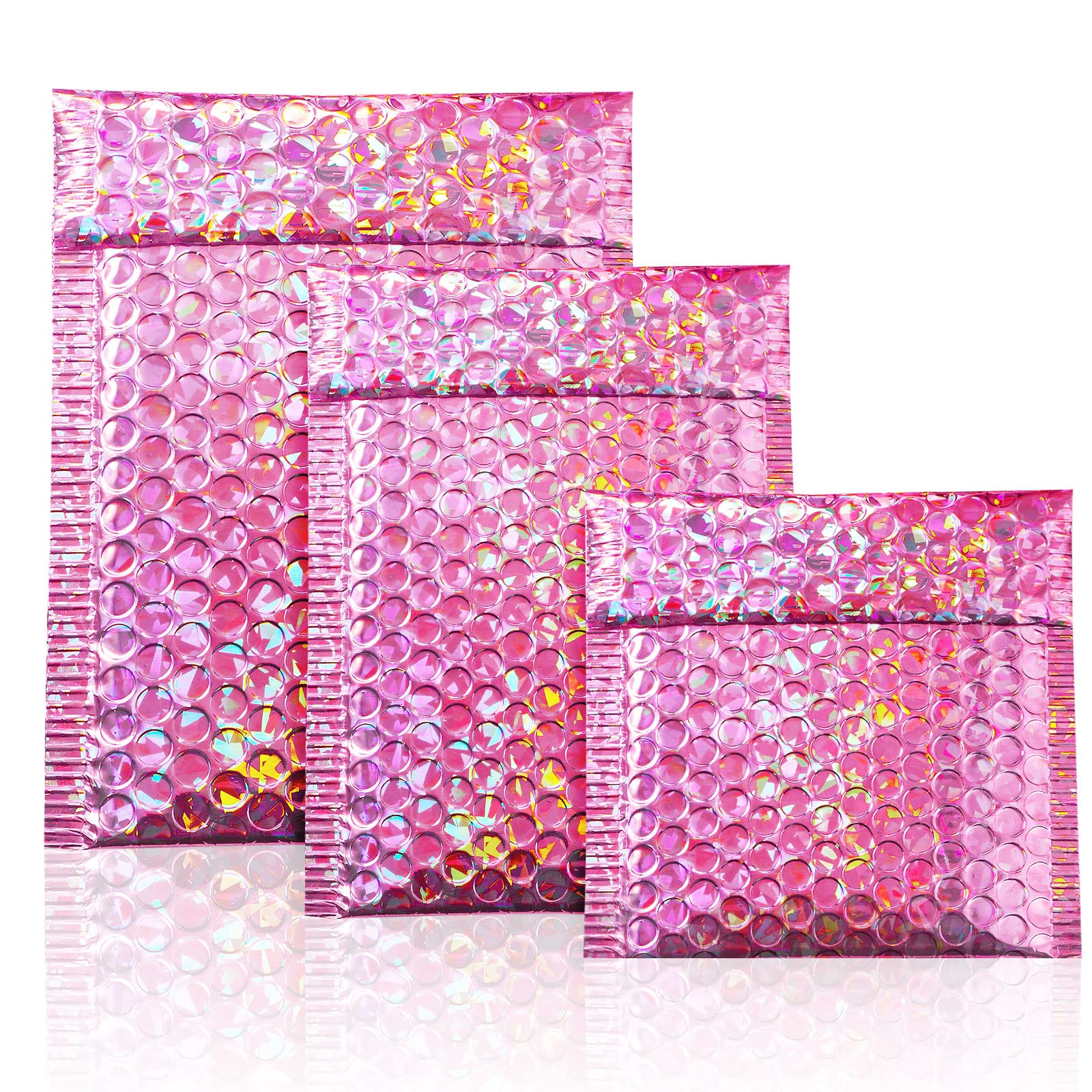 50 Pieces Bubble Mailers 3 Sizes Self Seal Adhesive Poly Mailers Metallic Foil Glitter Padded Shipping Bubble Envelopes for Christmas Mailing Packing