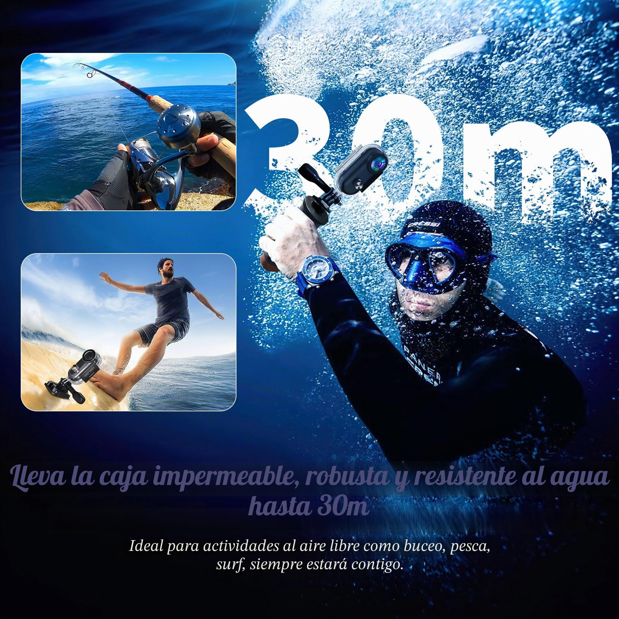 Mini Action Cam WiFi, cámara submarina 4K, resistente al agua hasta 30 m, manos libres, apto para cualquier lugar, cámara de casco de 360°, para motocicleta, bicicleta, bodycam, mini cámara