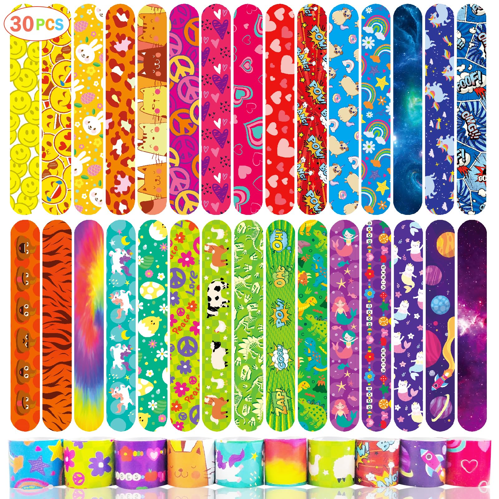 Viicoor Slap Bracelets 30PCS Snap Bracelet Wrisrtband for Party Favors Basket Bag Filler School Prizes Gifts Party Favors Bulk