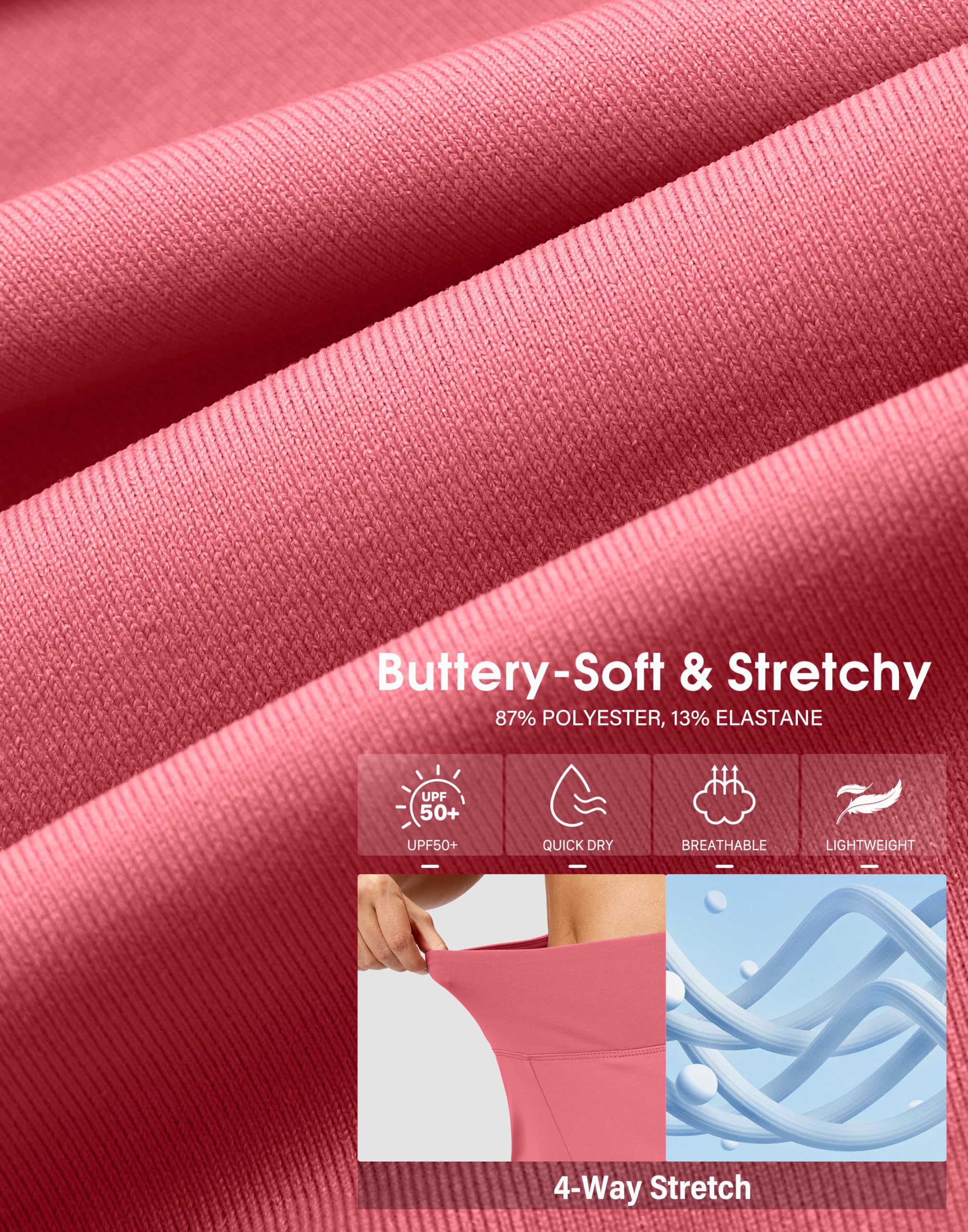 SANTINY Bermuda long de 30,5 cm de long pour femme, longueur genou avec poches, short extensible taille haute pour la marche d'été