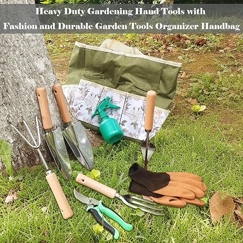Miniatura 7 de Herramientas de jardinería resistentes, juego de herramientas de jardín de 9 piezas, acero inoxidable, a prueba de óxido, antideslizantes,